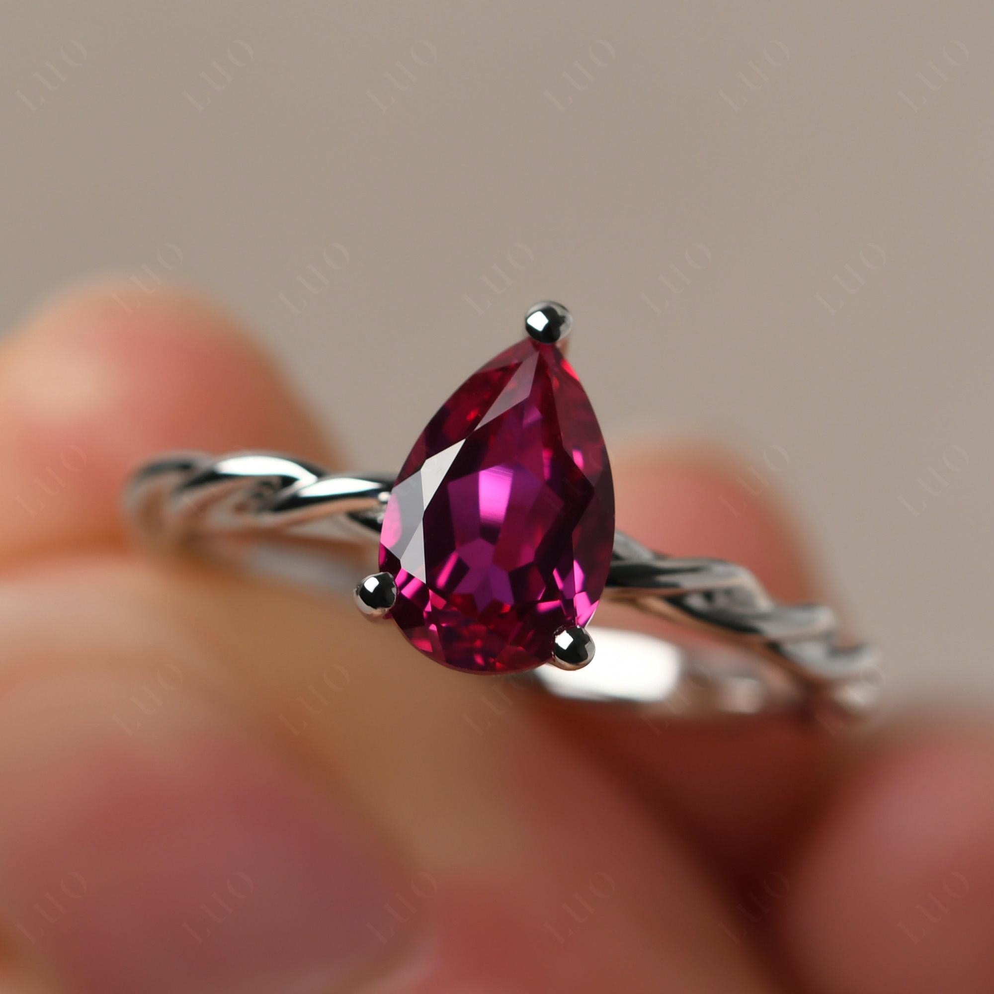 Teardrop Ruby Solitaire Rope Ring - LUO Jewelry