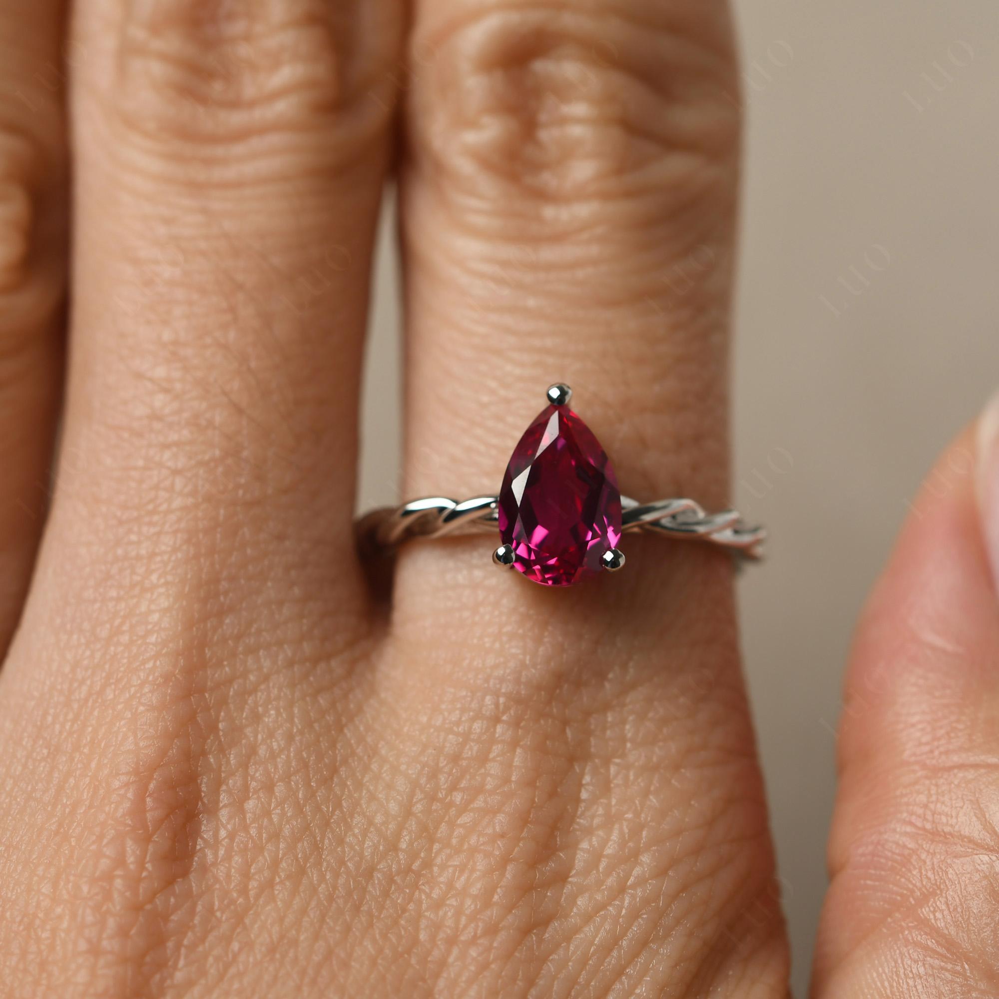 Teardrop Ruby Solitaire Rope Ring - LUO Jewelry