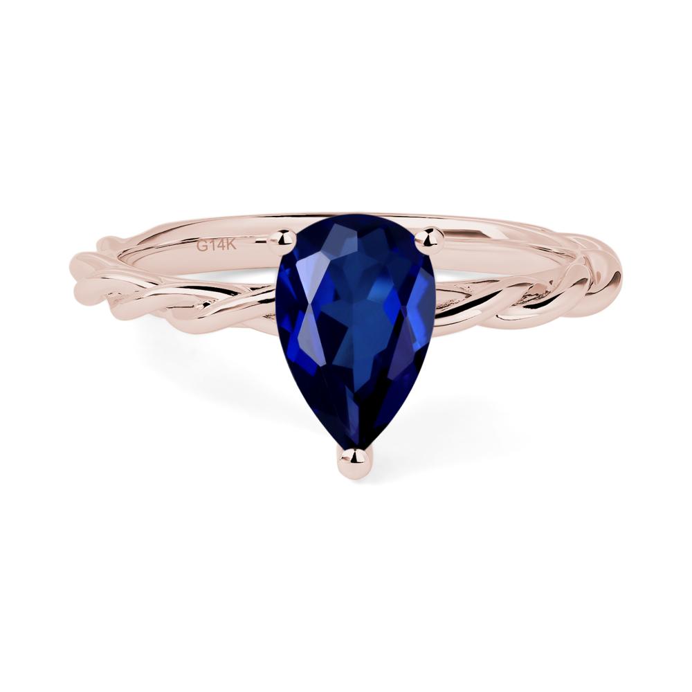 Teardrop Lab Sapphire Solitaire Rope Ring - LUO Jewelry #metal_14k rose gold