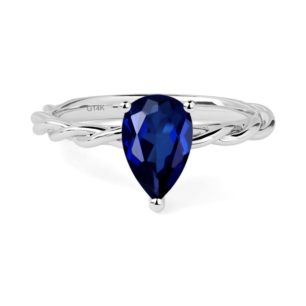 Teardrop Lab Sapphire Solitaire Rope Ring - LUO Jewelry #metal_14k white gold
