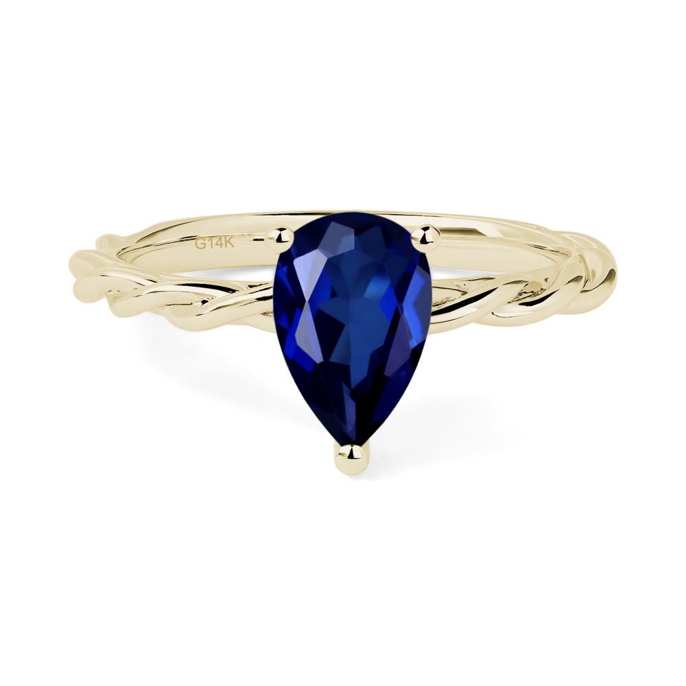 Teardrop Lab Sapphire Solitaire Rope Ring - LUO Jewelry #metal_14k yellow gold