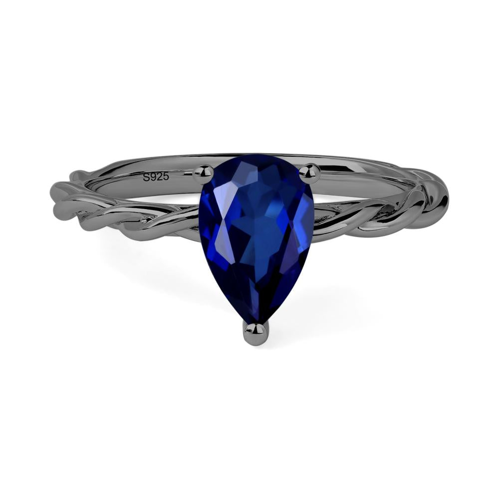 Teardrop Lab Sapphire Solitaire Rope Ring - LUO Jewelry #metal_black finish sterling silver