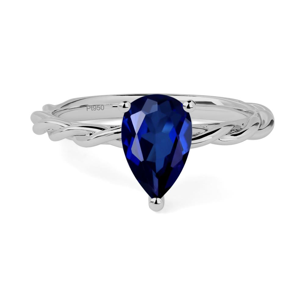 Teardrop Lab Sapphire Solitaire Rope Ring - LUO Jewelry #metal_platinum