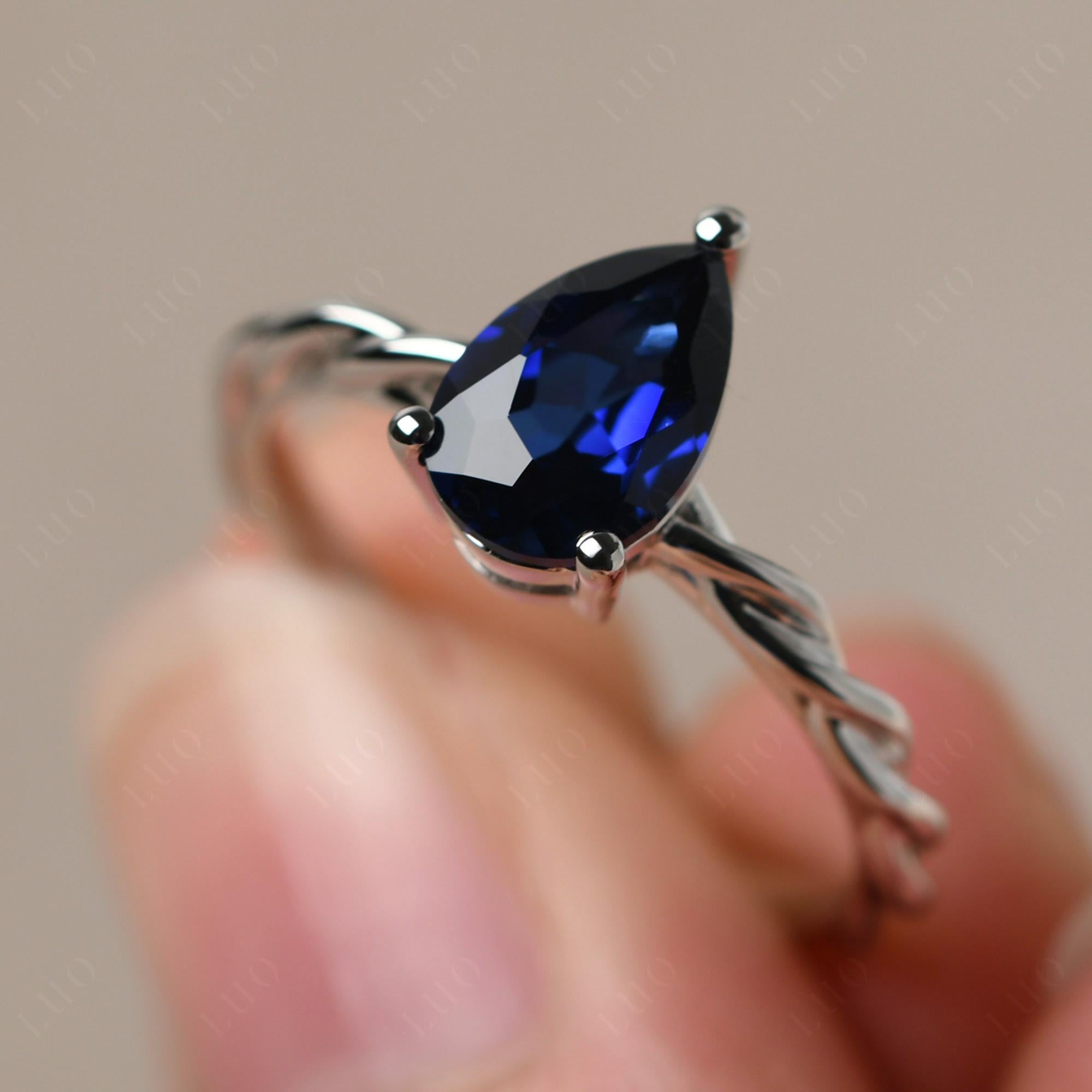 Teardrop Lab Sapphire Solitaire Rope Ring - LUO Jewelry