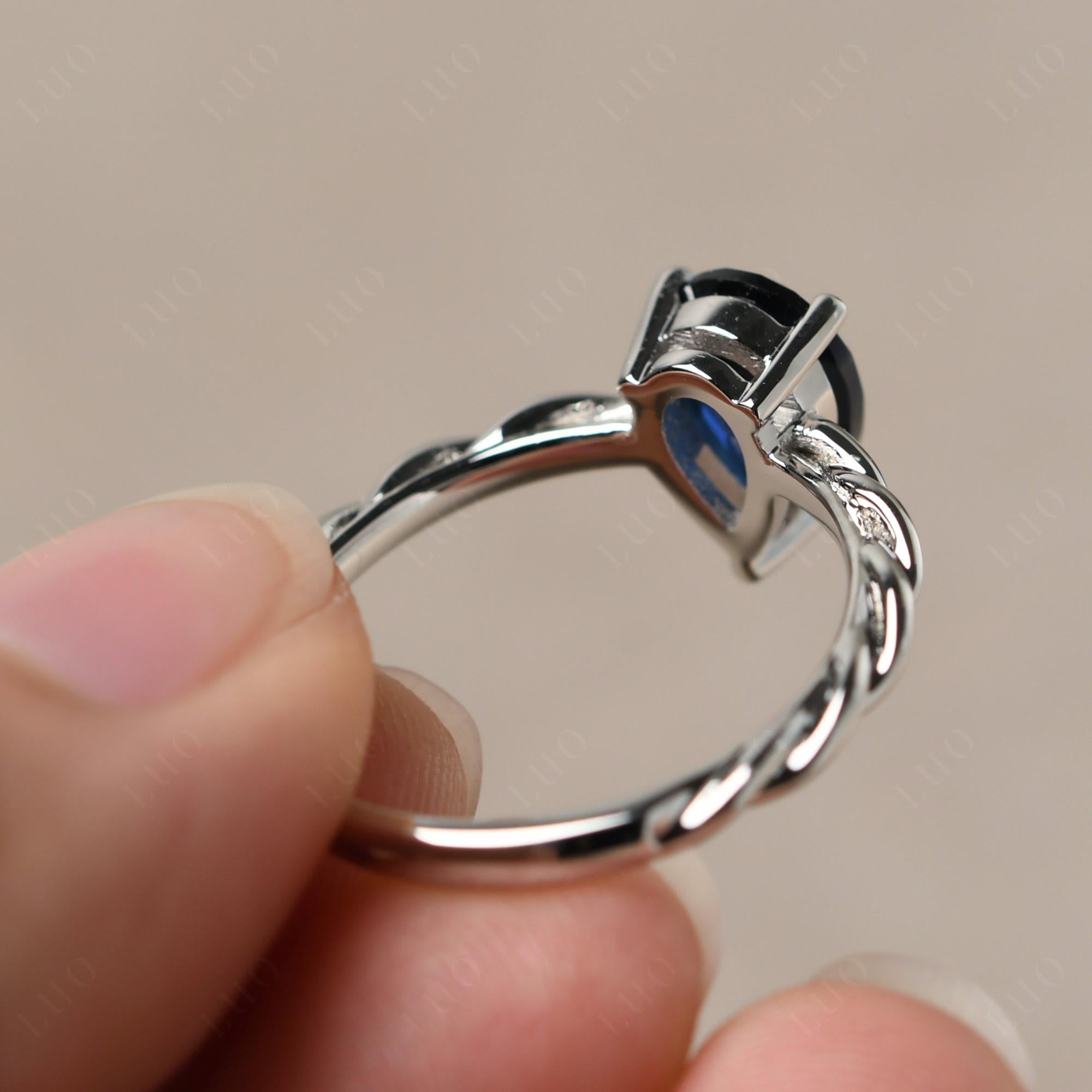 Teardrop Lab Sapphire Solitaire Rope Ring - LUO Jewelry