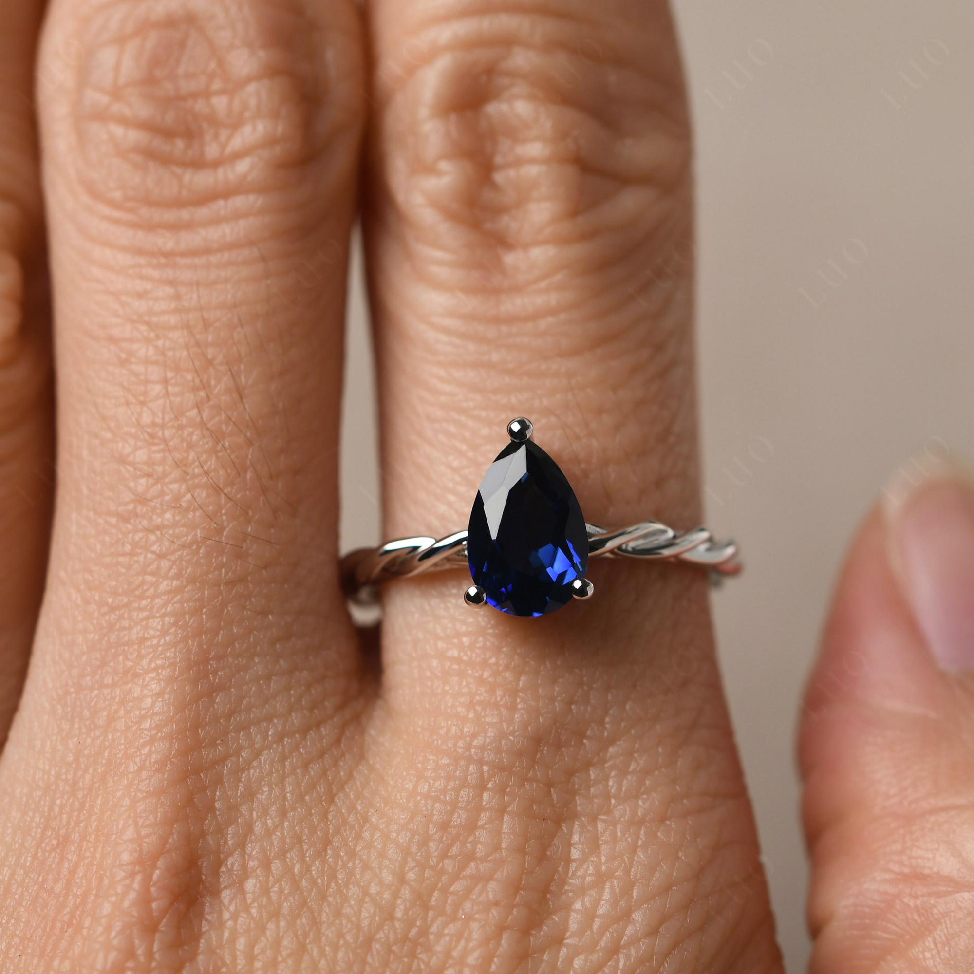Teardrop Lab Sapphire Solitaire Rope Ring - LUO Jewelry