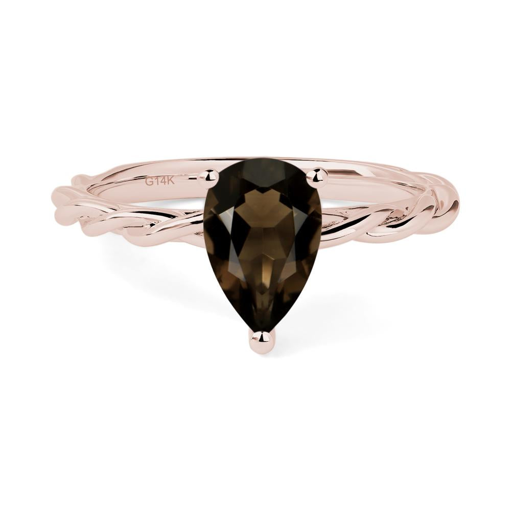 Teardrop Smoky Quartz Solitaire Rope Ring - LUO Jewelry #metal_14k rose gold