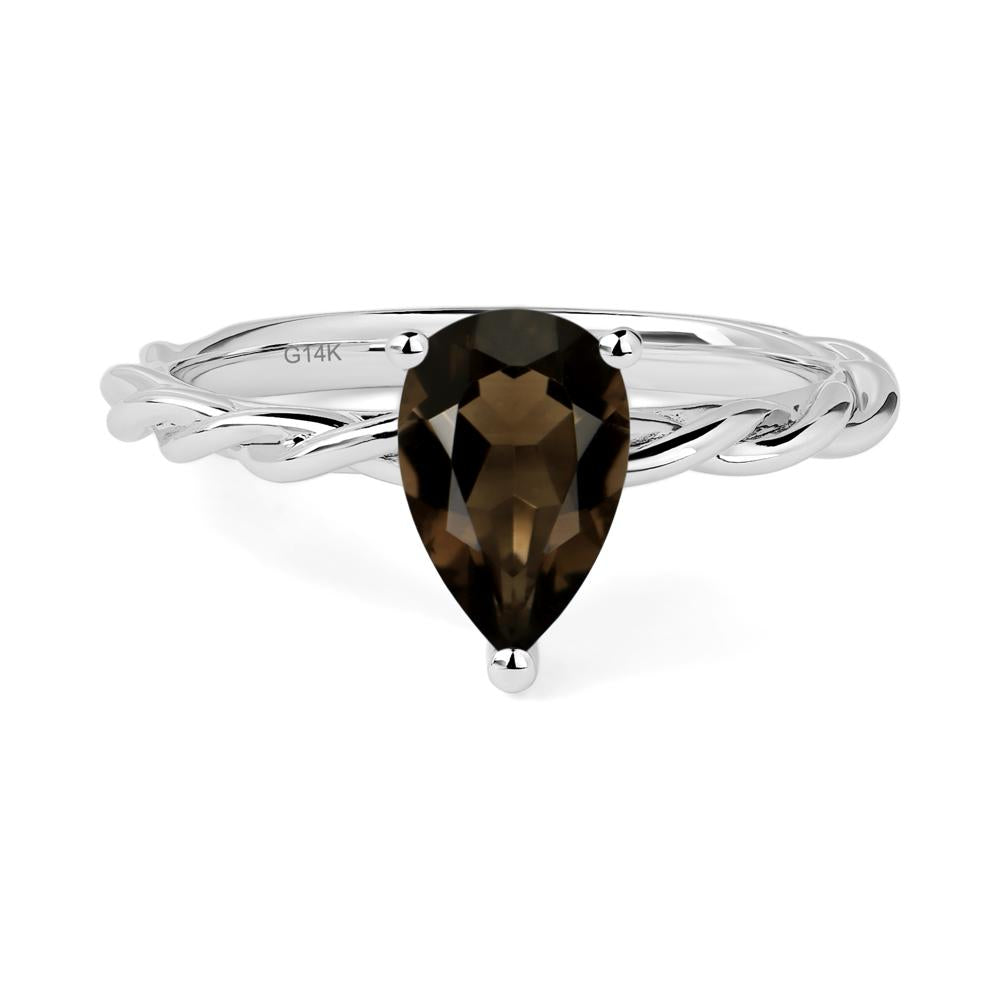 Teardrop Smoky Quartz Solitaire Rope Ring - LUO Jewelry #metal_14k white gold
