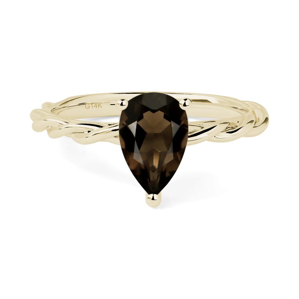 Teardrop Smoky Quartz Solitaire Rope Ring - LUO Jewelry #metal_14k yellow gold