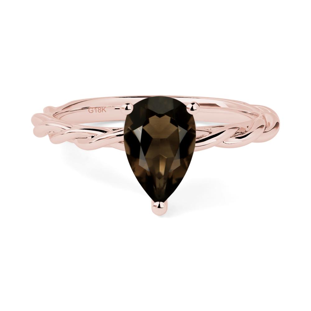 Teardrop Smoky Quartz Solitaire Rope Ring - LUO Jewelry #metal_18k rose gold