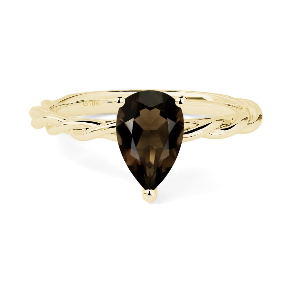 Teardrop Smoky Quartz Solitaire Rope Ring - LUO Jewelry #metal_18k yellow gold