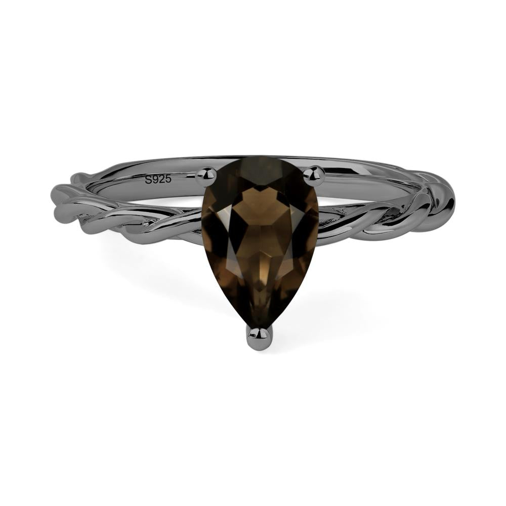 Teardrop Smoky Quartz Solitaire Rope Ring - LUO Jewelry #metal_black finish sterling silver