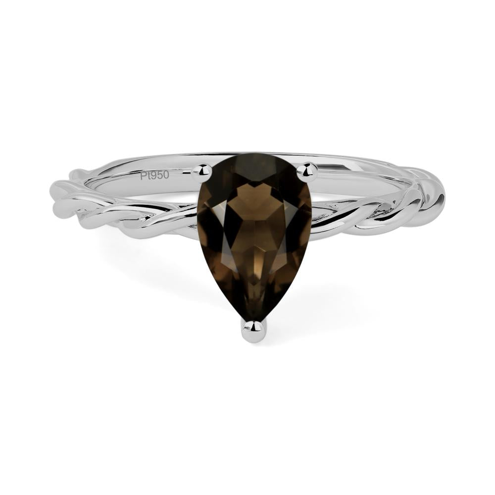 Teardrop Smoky Quartz Solitaire Rope Ring - LUO Jewelry #metal_platinum