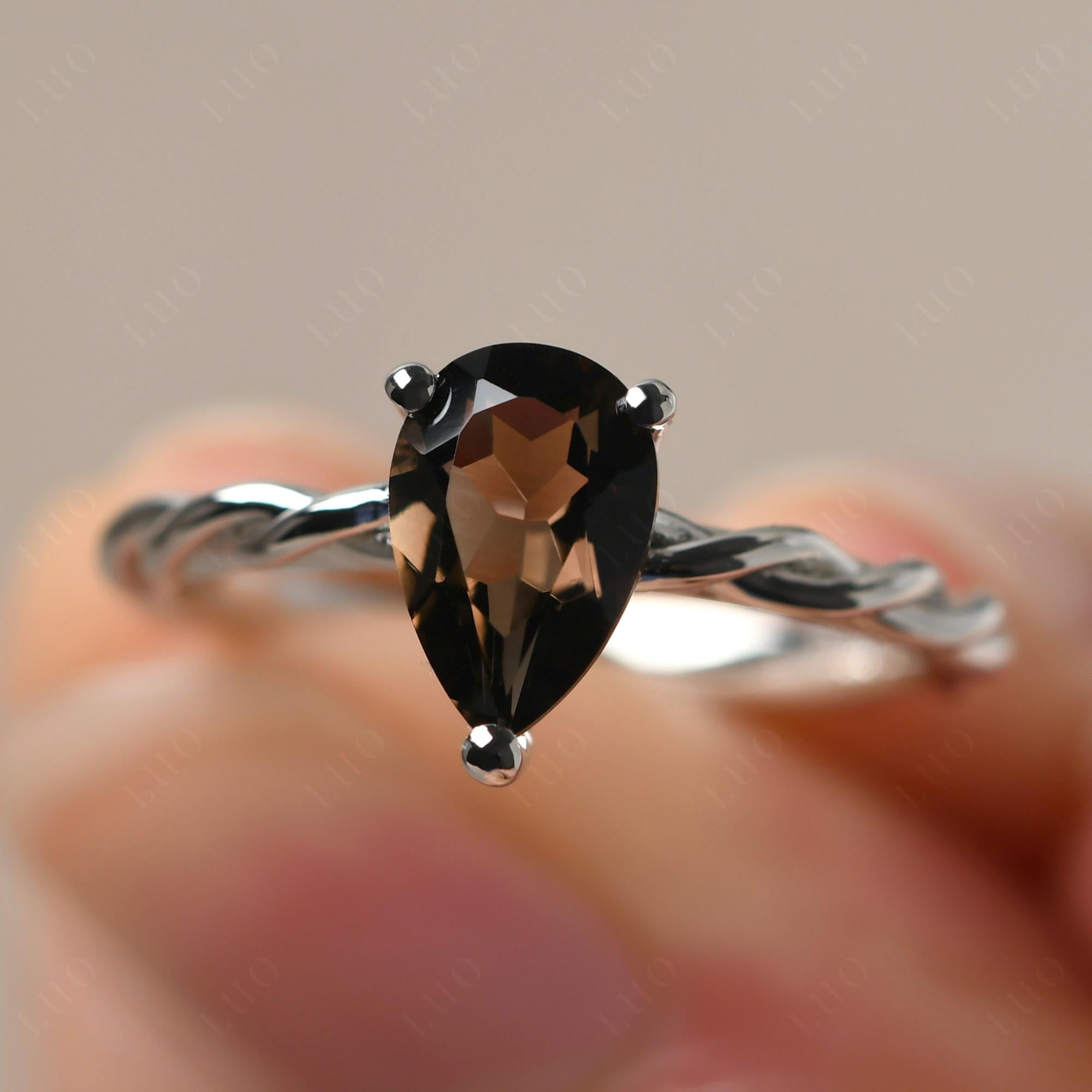 Teardrop Smoky Quartz Solitaire Rope Ring - LUO Jewelry