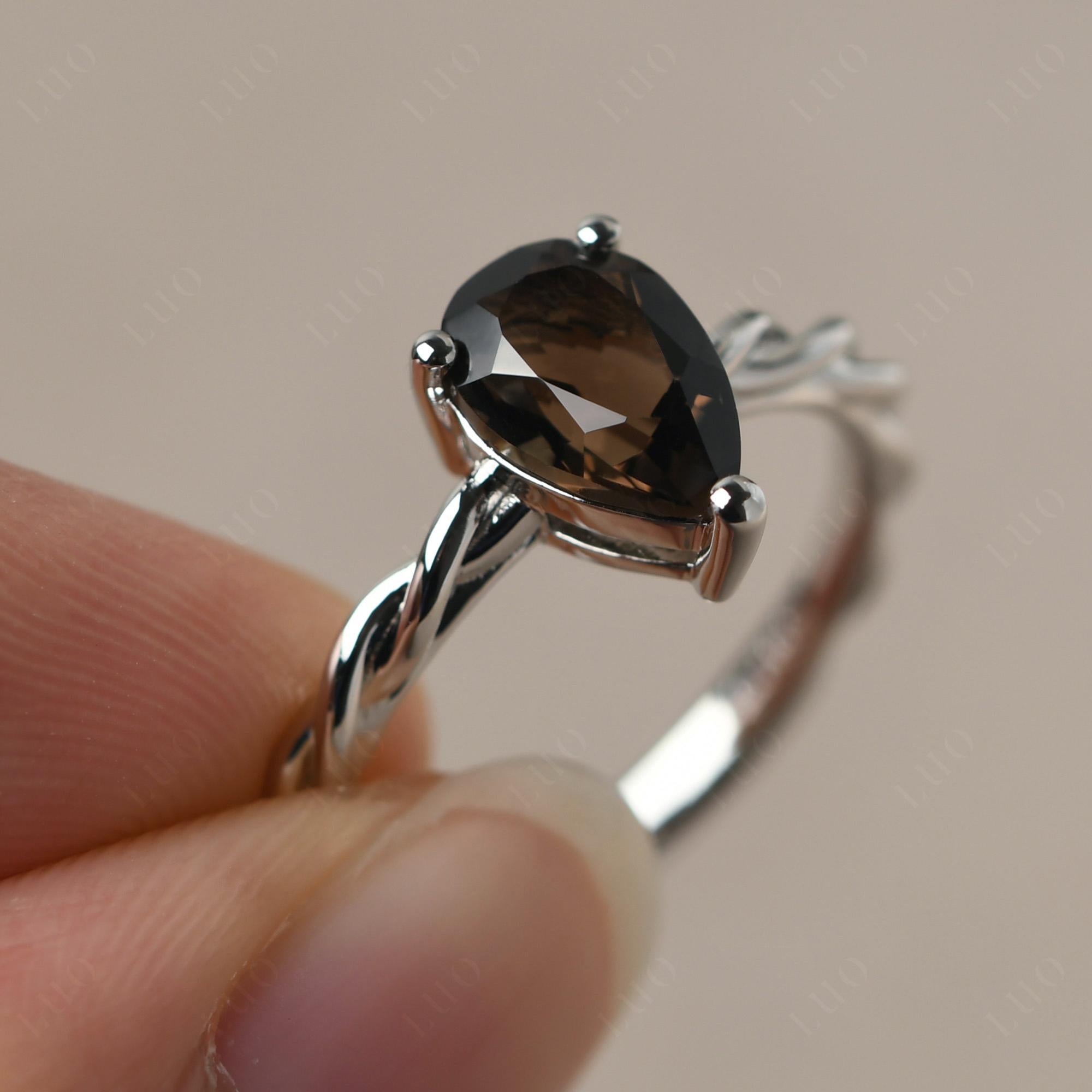 Teardrop Smoky Quartz Solitaire Rope Ring - LUO Jewelry