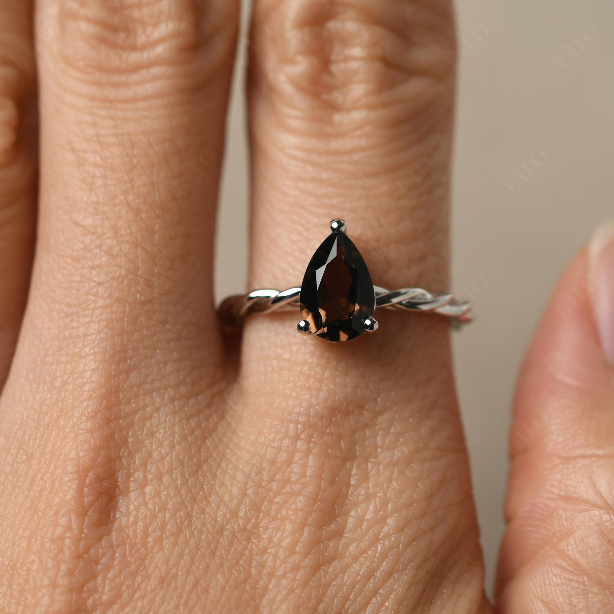 Teardrop Smoky Quartz Solitaire Rope Ring - LUO Jewelry