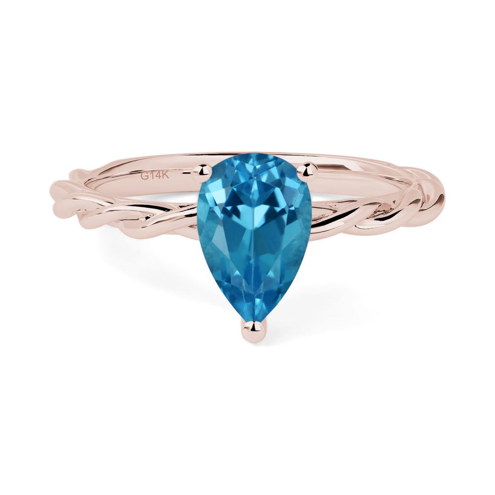 Teardrop Swiss Blue Topaz Solitaire Rope Ring - LUO Jewelry #metal_14k rose gold