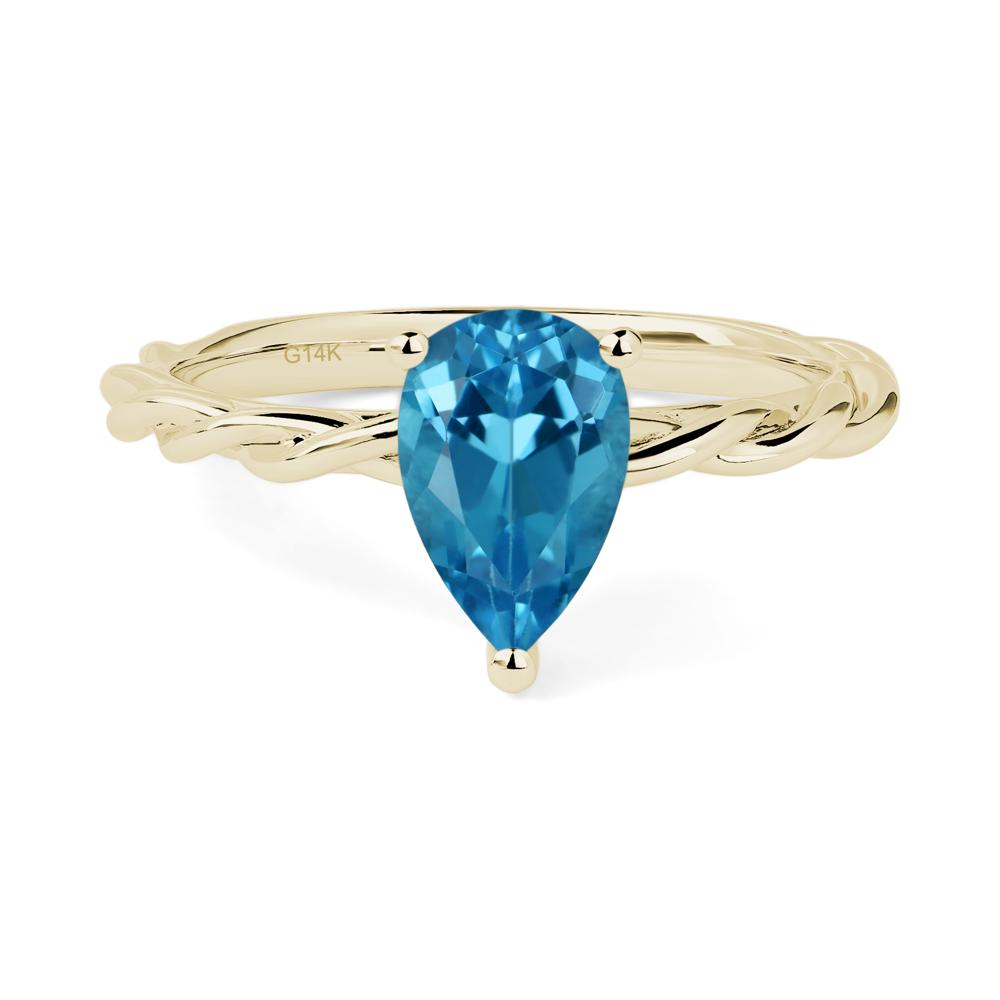 Teardrop Swiss Blue Topaz Solitaire Rope Ring - LUO Jewelry #metal_14k yellow gold