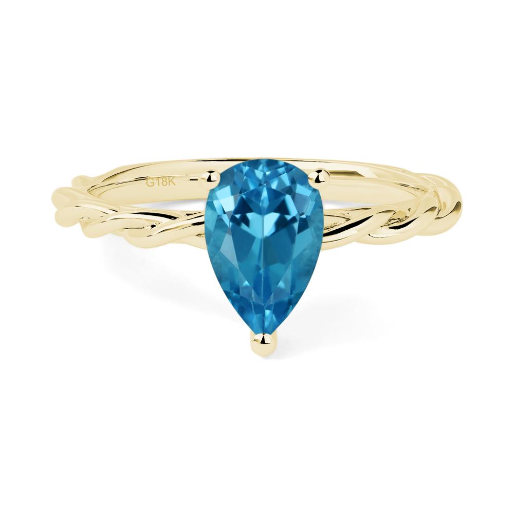Teardrop Swiss Blue Topaz Solitaire Rope Ring - LUO Jewelry #metal_18k yellow gold