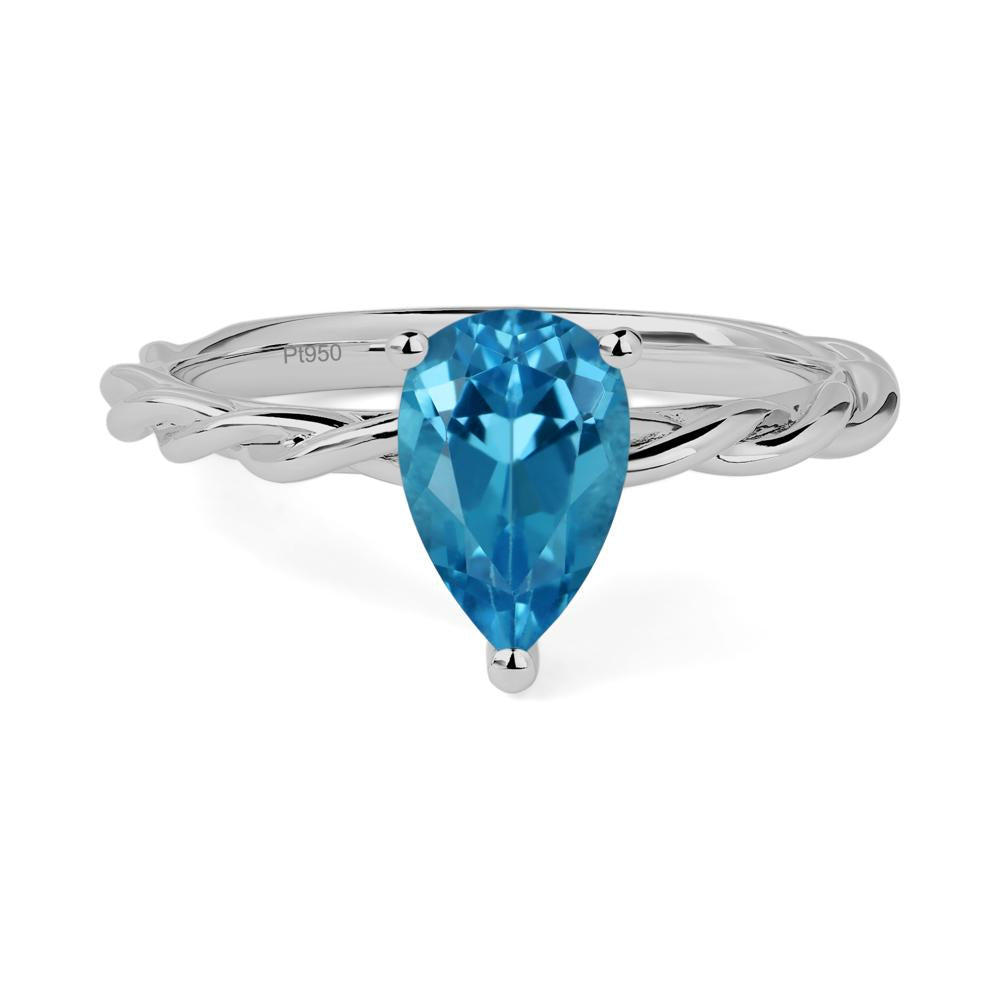 Teardrop Swiss Blue Topaz Solitaire Rope Ring - LUO Jewelry #metal_platinum