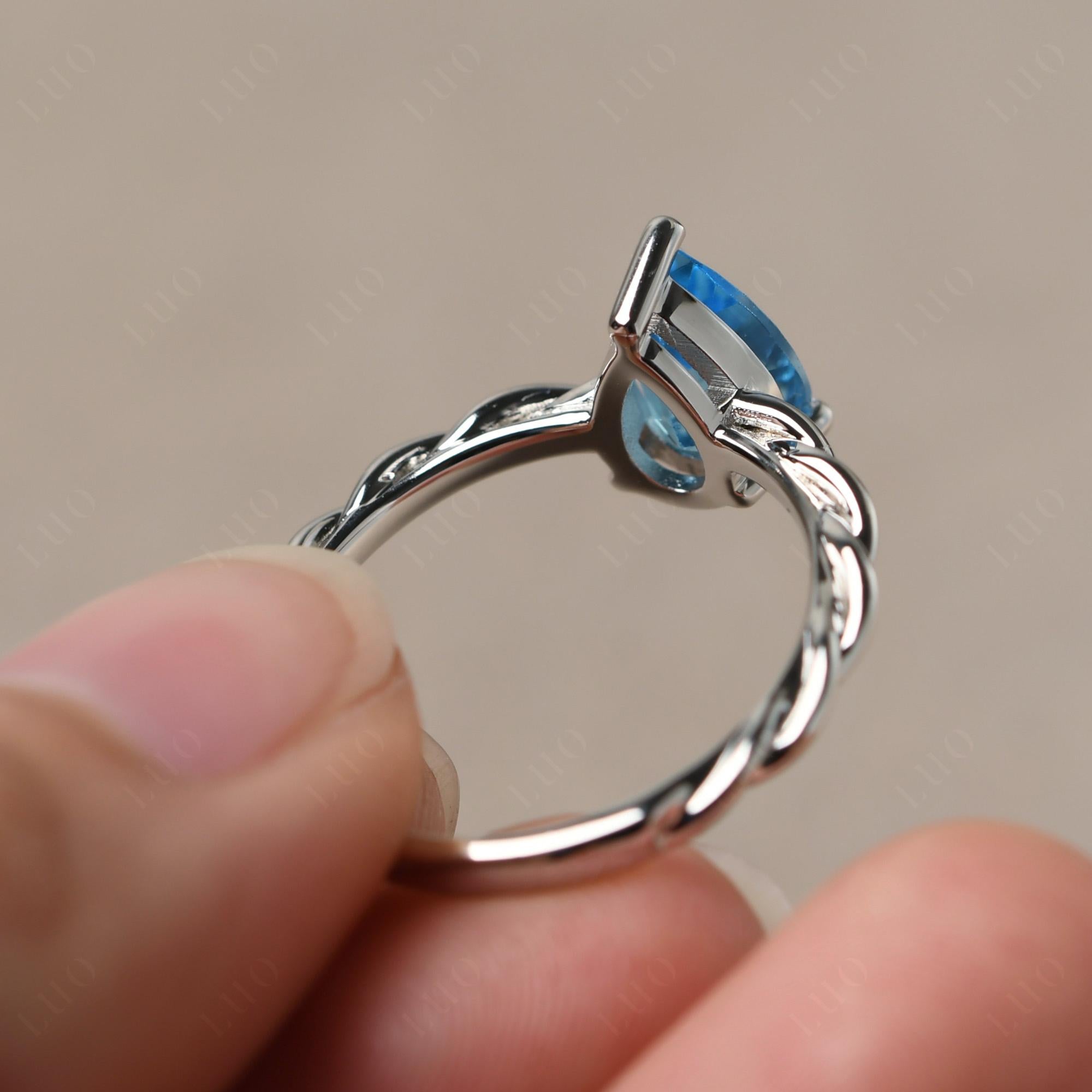 Teardrop Swiss Blue Topaz Solitaire Rope Ring - LUO Jewelry