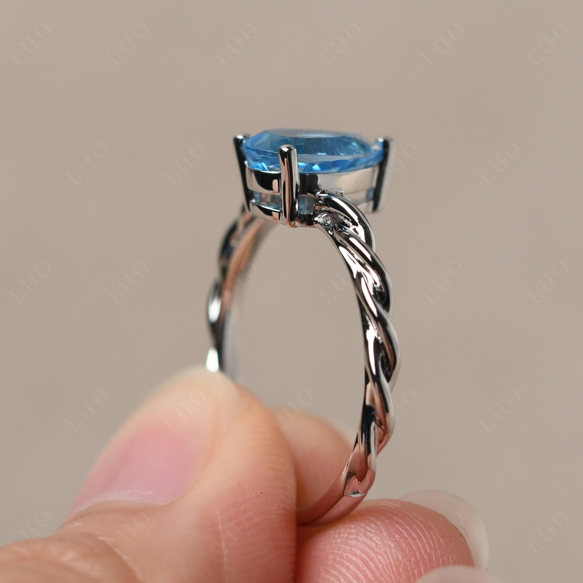 Teardrop Swiss Blue Topaz Solitaire Rope Ring - LUO Jewelry