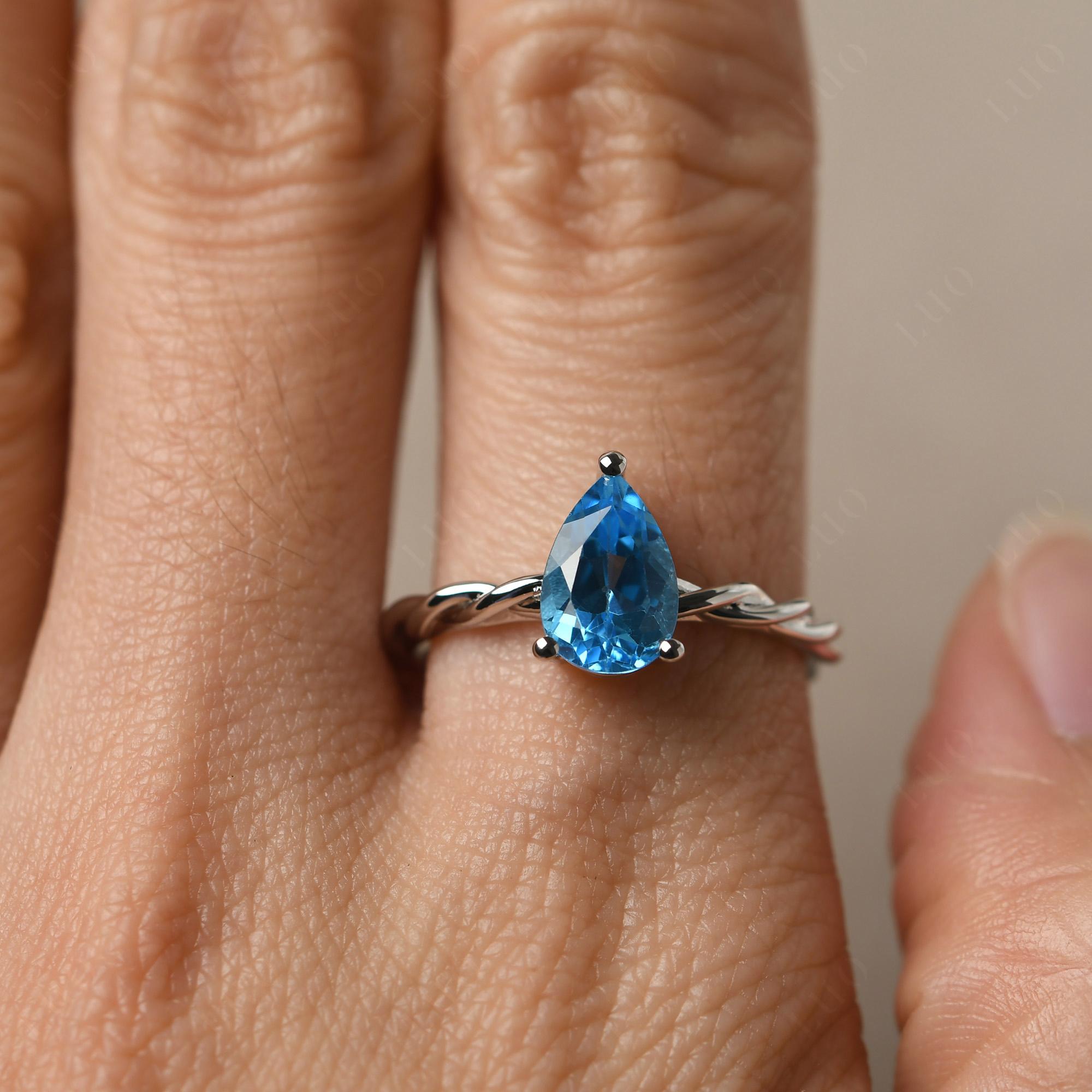 Teardrop Swiss Blue Topaz Solitaire Rope Ring - LUO Jewelry