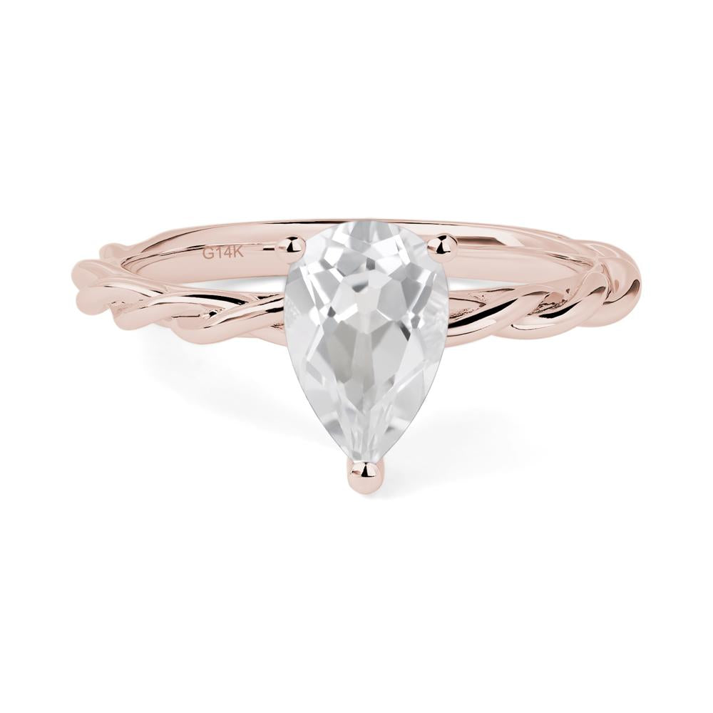 Teardrop White Topaz Solitaire Rope Ring - LUO Jewelry #metal_14k rose gold