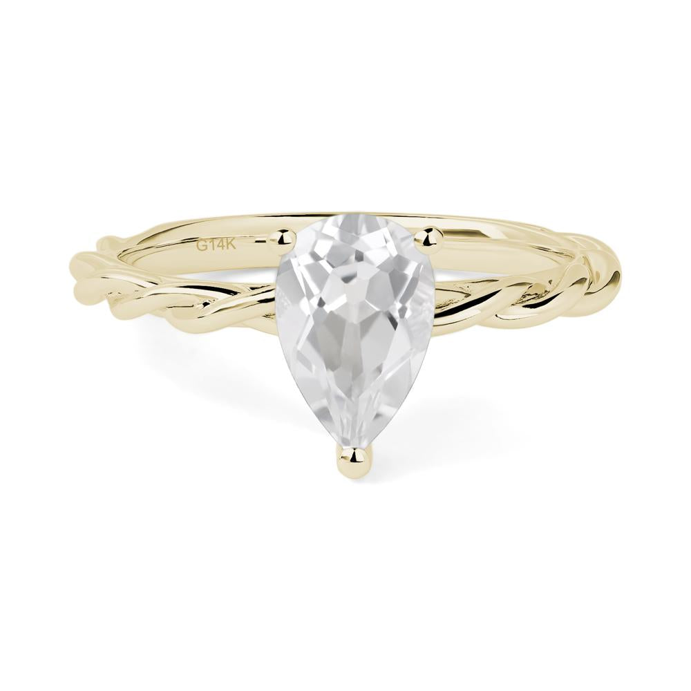 Teardrop White Topaz Solitaire Rope Ring - LUO Jewelry #metal_14k yellow gold