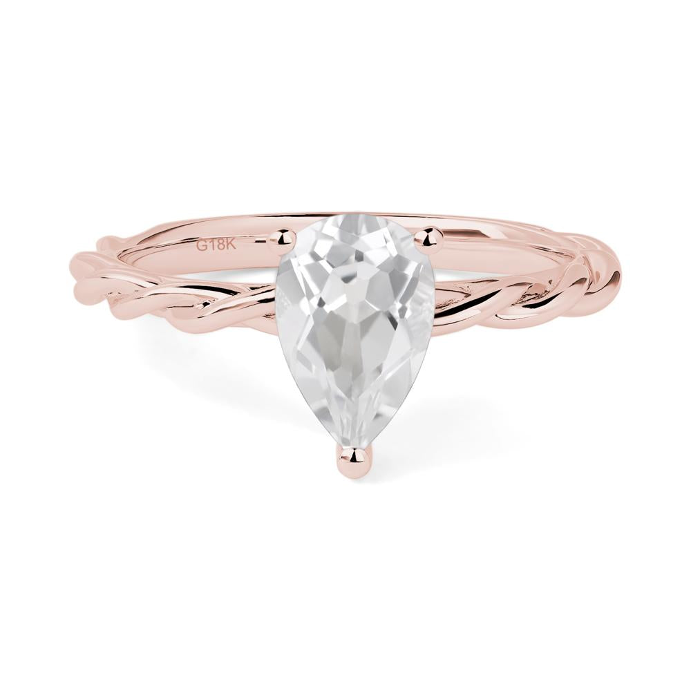 Teardrop White Topaz Solitaire Rope Ring - LUO Jewelry #metal_18k rose gold