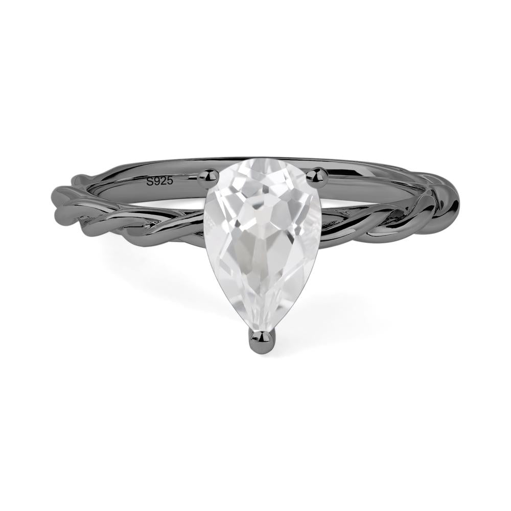Teardrop White Topaz Solitaire Rope Ring - LUO Jewelry #metal_black finish sterling silver