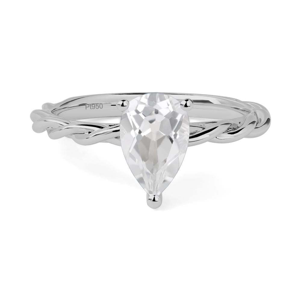Teardrop White Topaz Solitaire Rope Ring - LUO Jewelry #metal_platinum