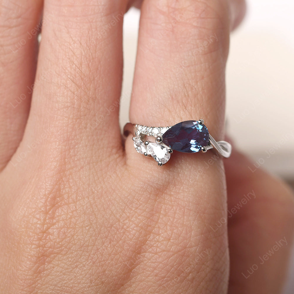 Pear Shaped Horizontal Alexandrite Ring - LUO Jewelry