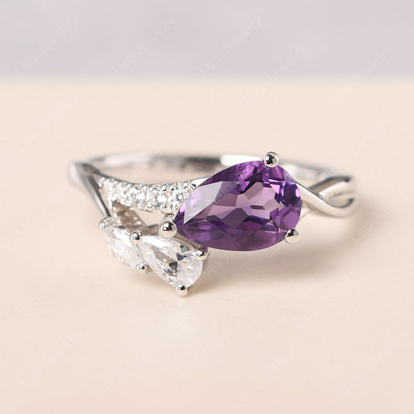 Pear Shaped Horizontal Amethyst Ring | LUO