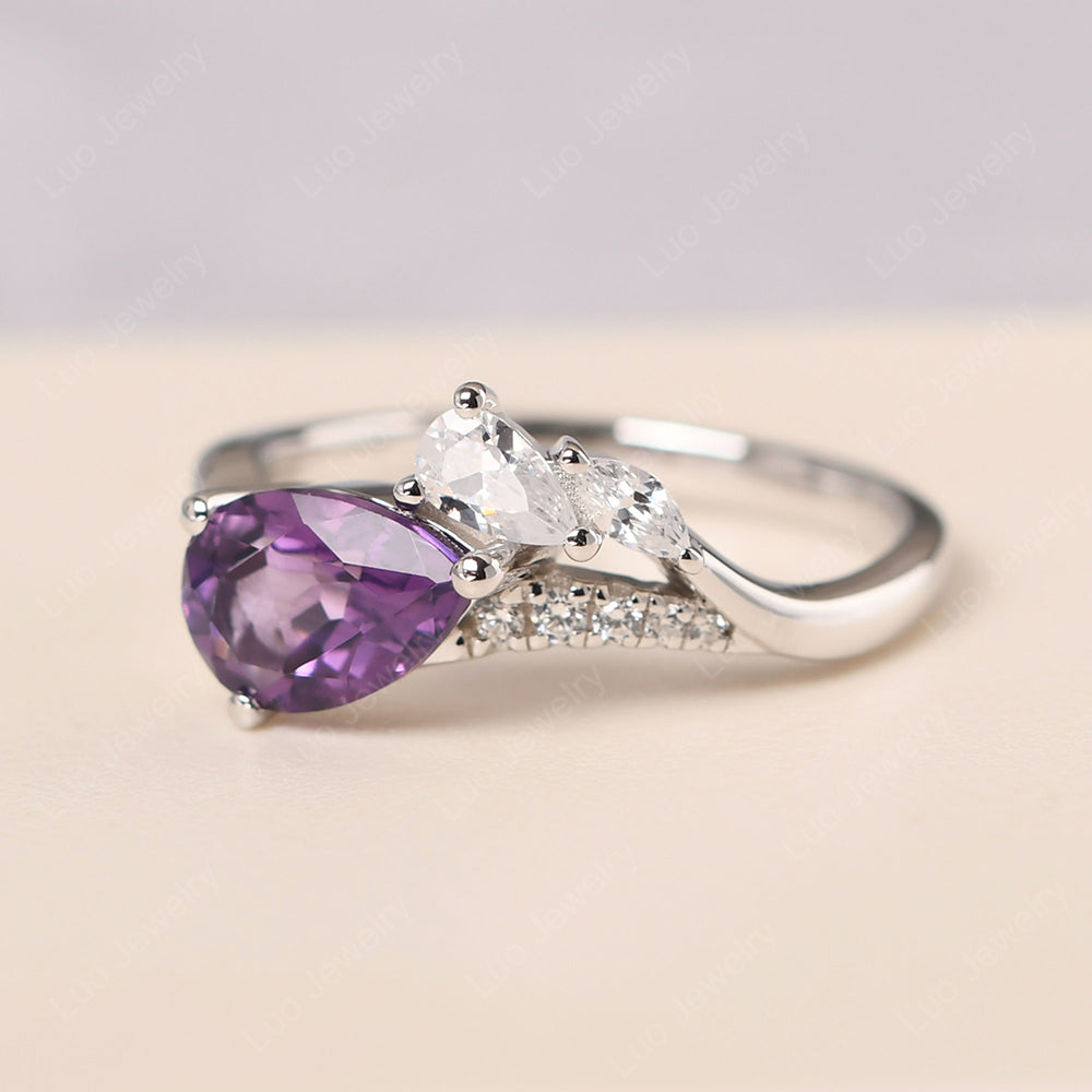 Pear Shaped Horizontal Amethyst Ring - LUO Jewelry