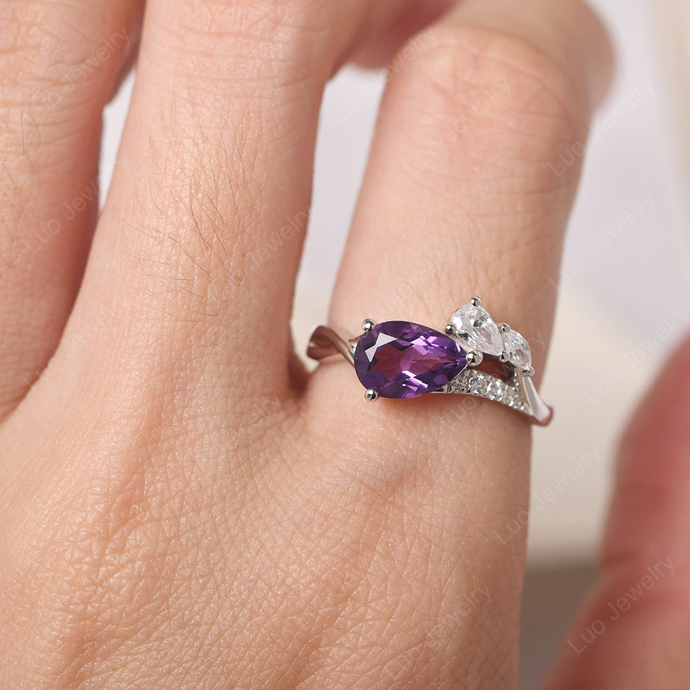 Pear Shaped Horizontal Amethyst Ring - LUO Jewelry