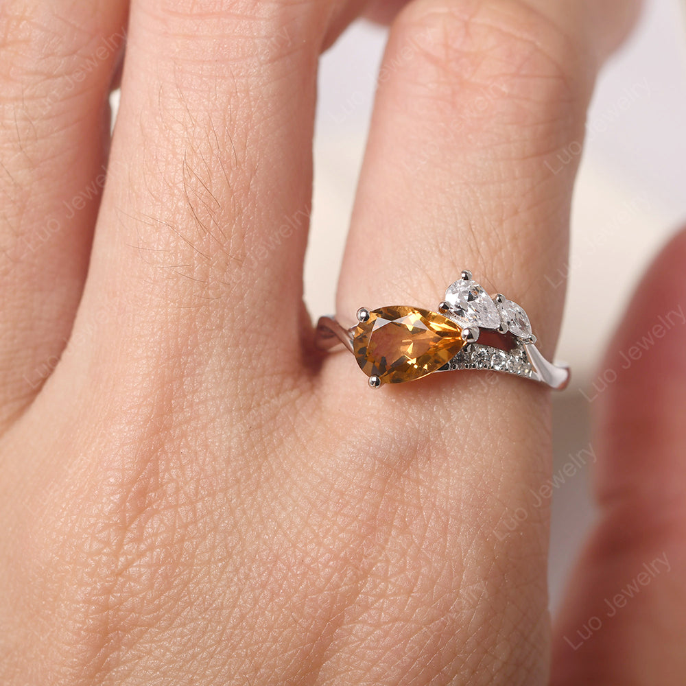 Pear Shaped Horizontal Citrine Ring - LUO Jewelry