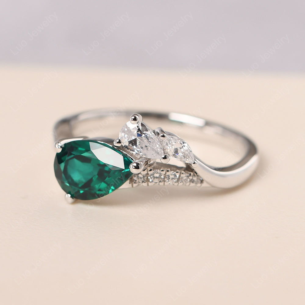 Pear Shaped Horizontal Emerald Ring - LUO Jewelry