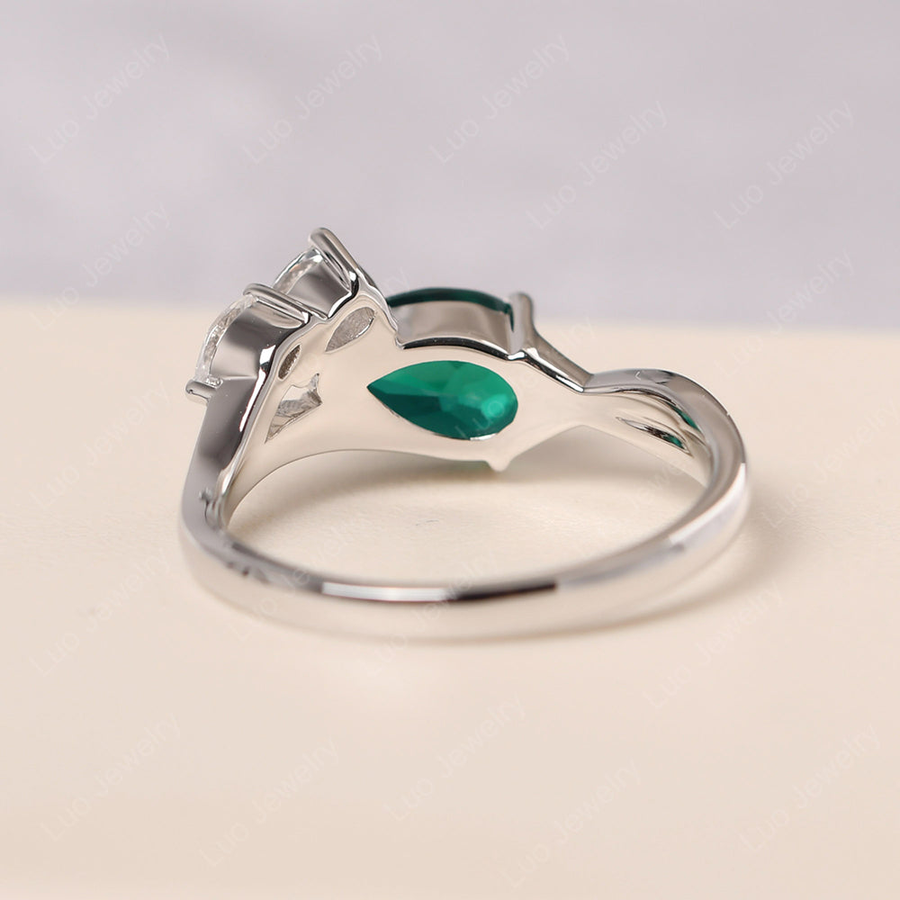 Pear Shaped Horizontal Emerald Ring - LUO Jewelry