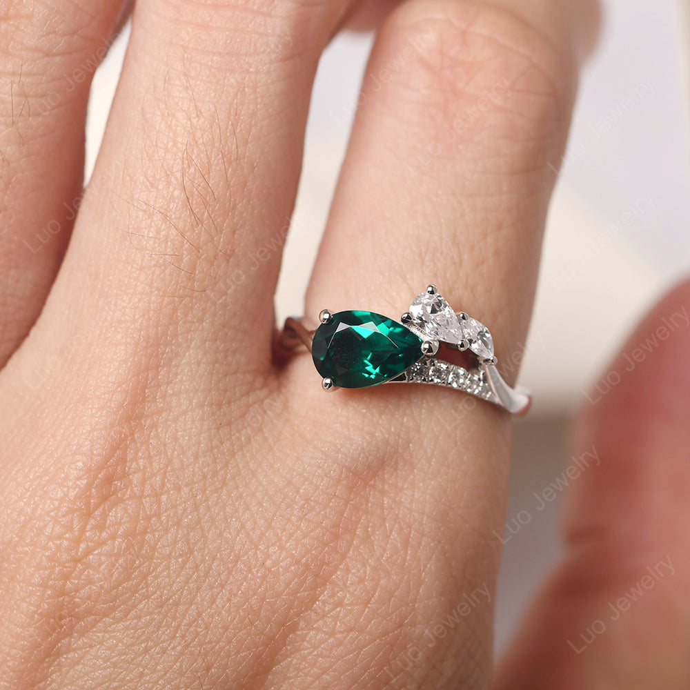 Pear Shaped Horizontal Emerald Ring - LUO Jewelry