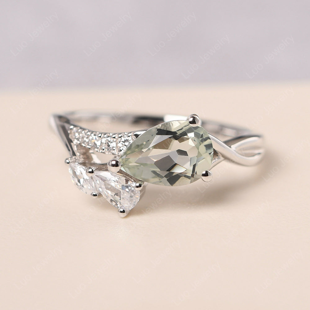 Pear Shaped Horizontal Green Amethyst Ring - LUO Jewelry