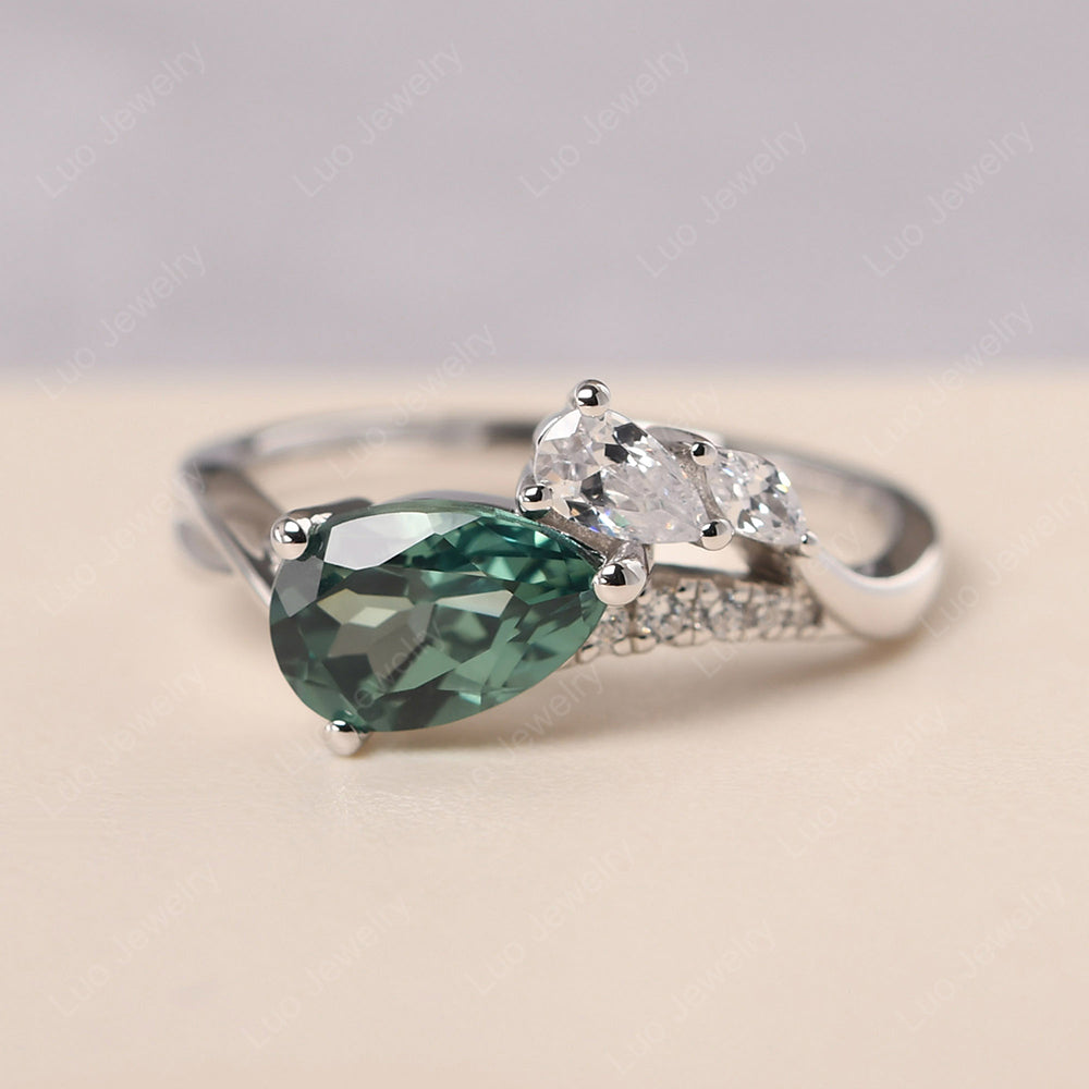 Pear Shaped Horizontal Green Sapphire Ring - LUO Jewelry