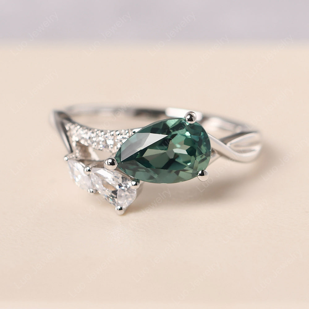 Pear Shaped Horizontal Green Sapphire Ring - LUO Jewelry