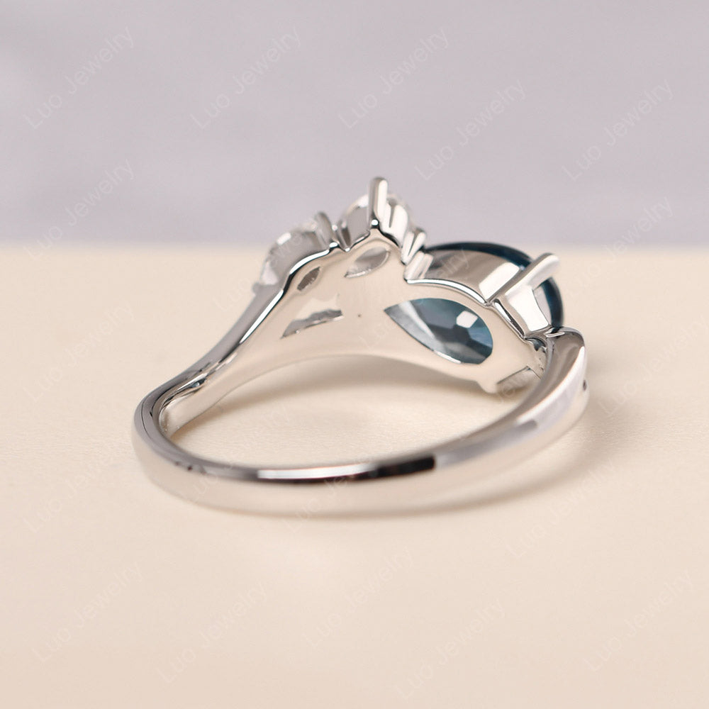 Pear Shaped Horizontal London Blue Topaz Ring - LUO Jewelry