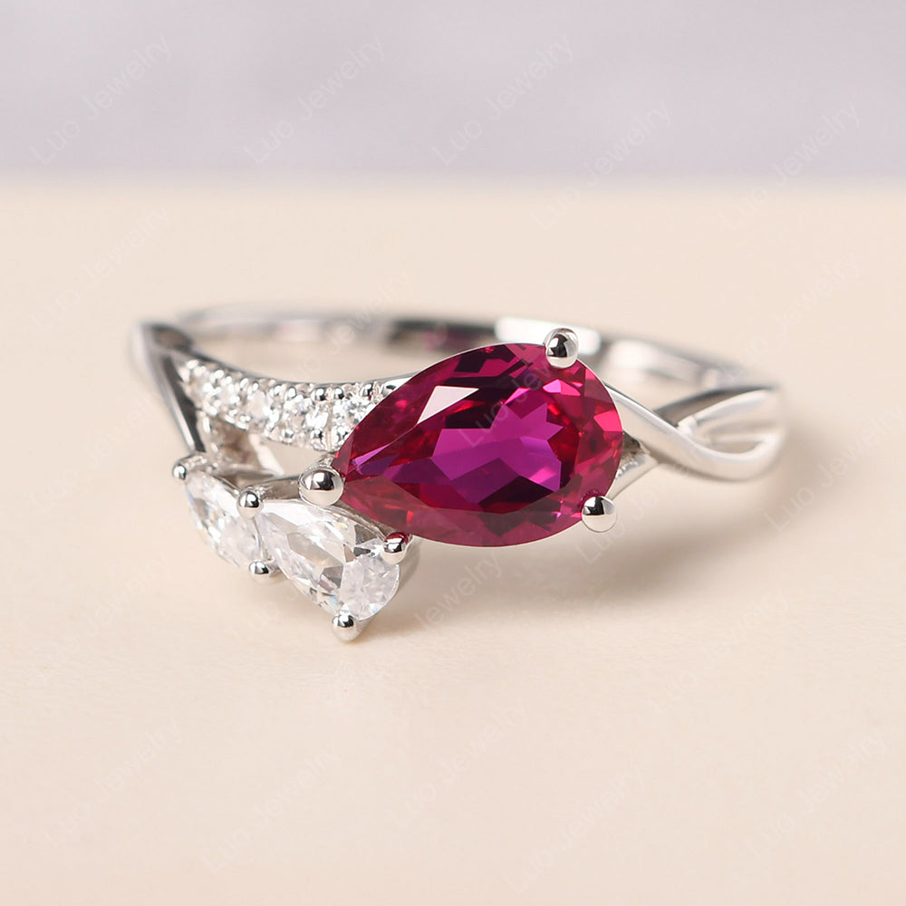 Pear Shaped Horizontal Ruby Ring - LUO Jewelry