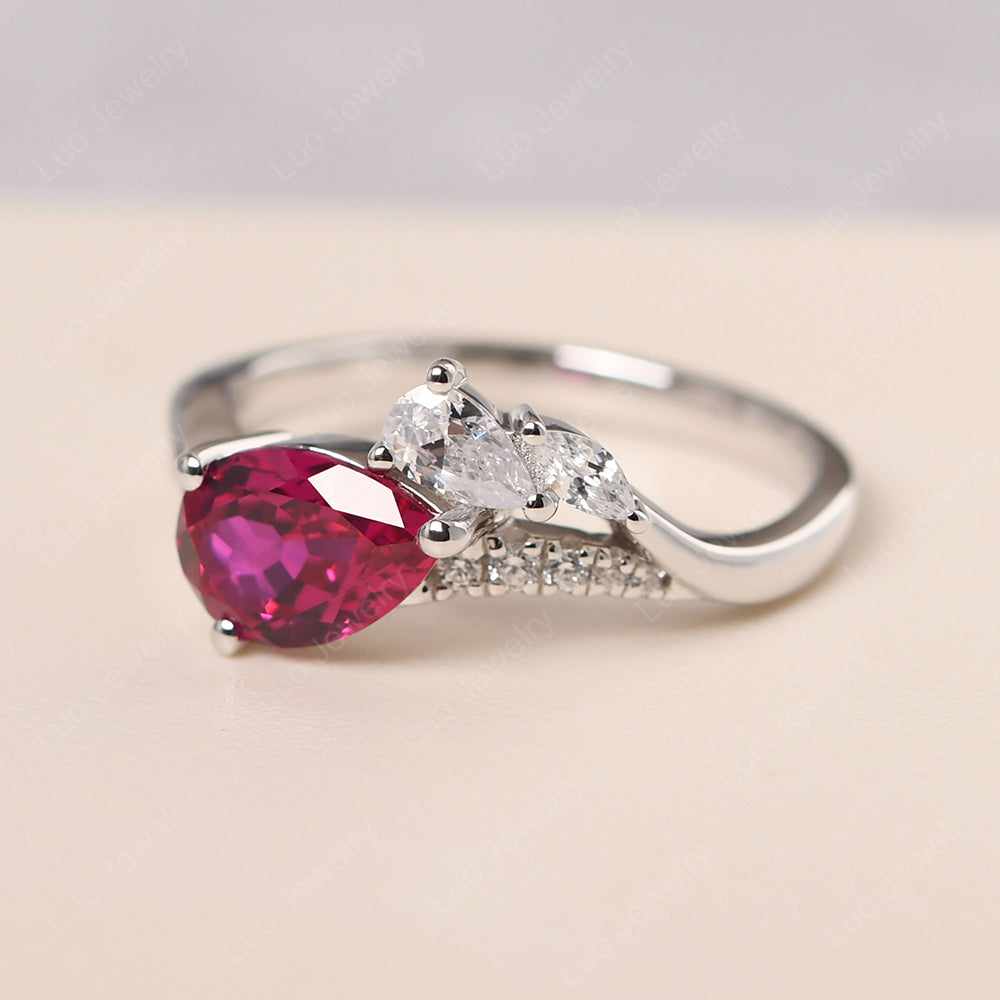 Pear Shaped Horizontal Ruby Ring - LUO Jewelry