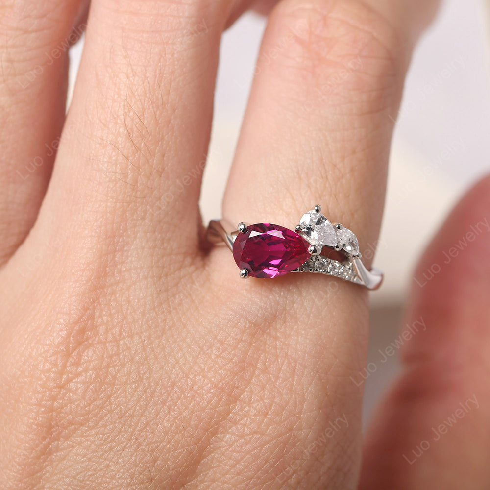 Pear Shaped Horizontal Ruby Ring - LUO Jewelry