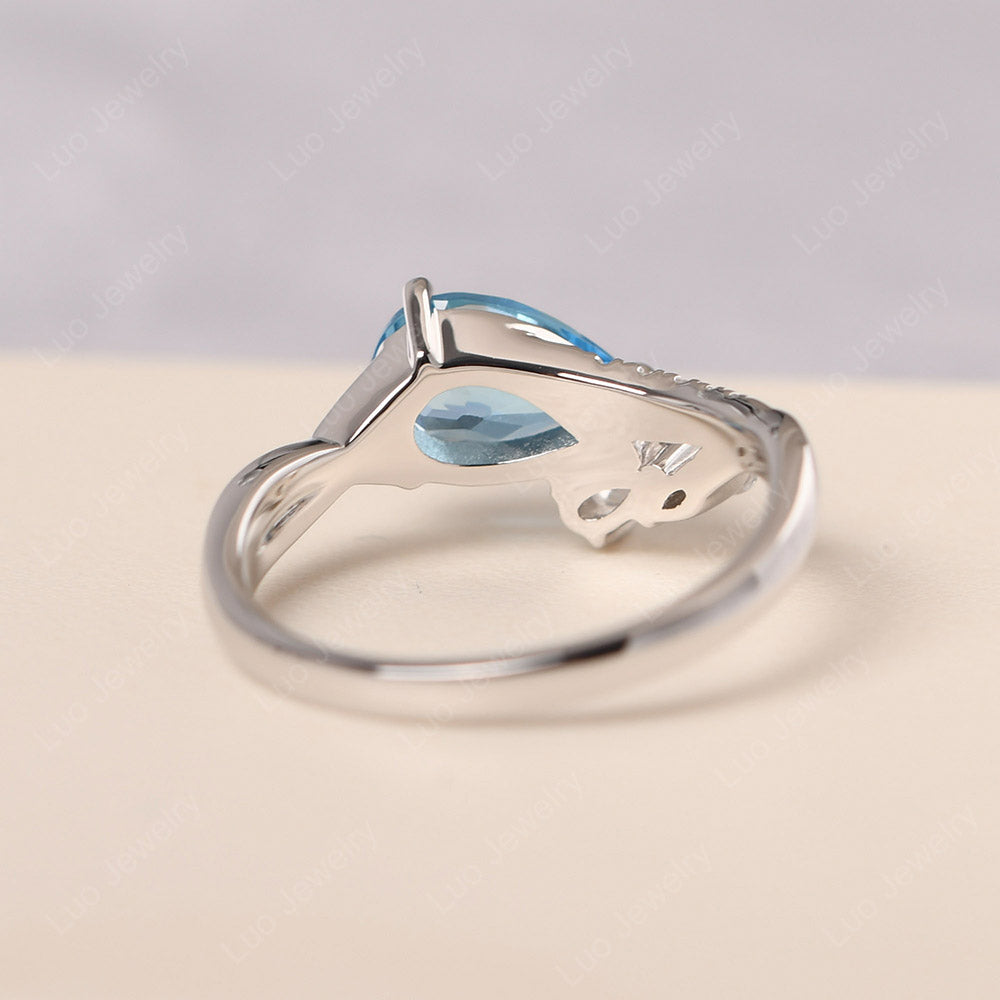 Pear Shaped Horizontal Swiss Blue Topaz Ring - LUO Jewelry