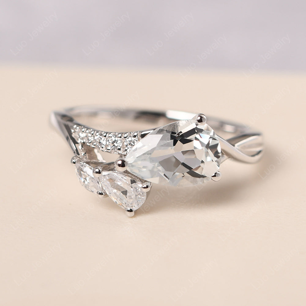 Pear Shaped Horizontal White Topaz Ring - LUO Jewelry