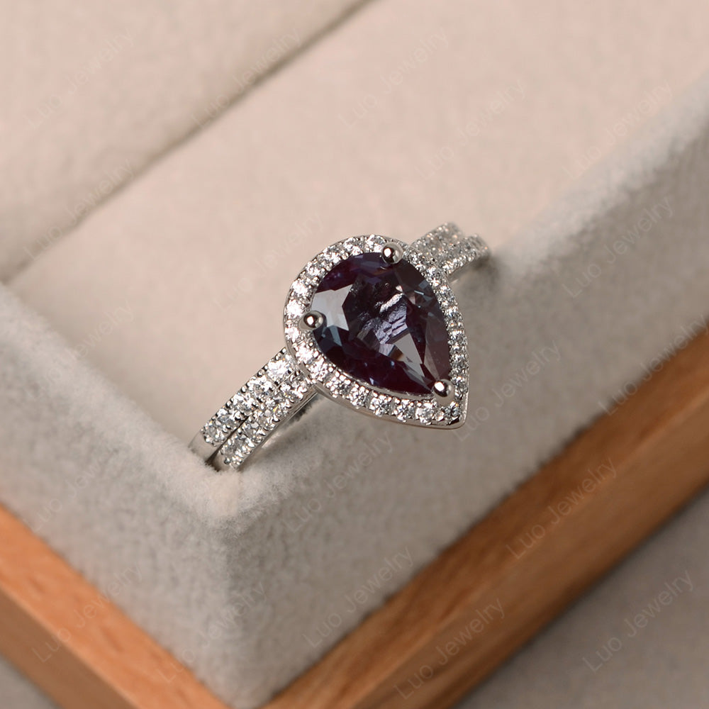 Pear Cut Alexandrite Bridal Set Engagement Ring - LUO Jewelry